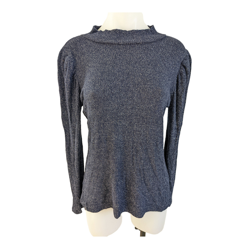 Rachel Pally Size Large Metallic Rib Ada Maternity Sweater Gray Puff Sleeves
